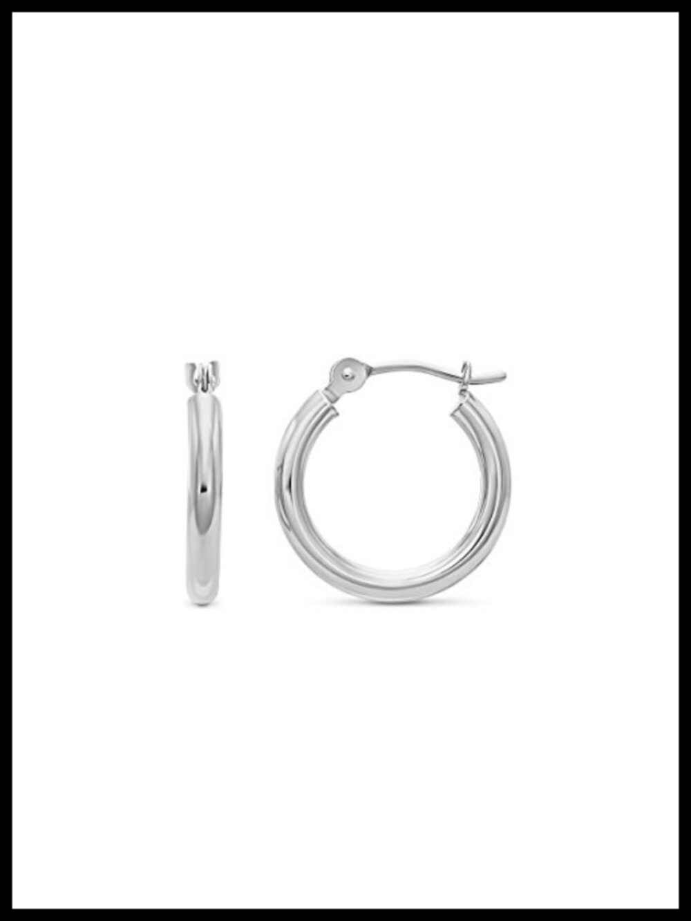 14k White Gold Classic Round Hoop Earrings 13mm Click-Top